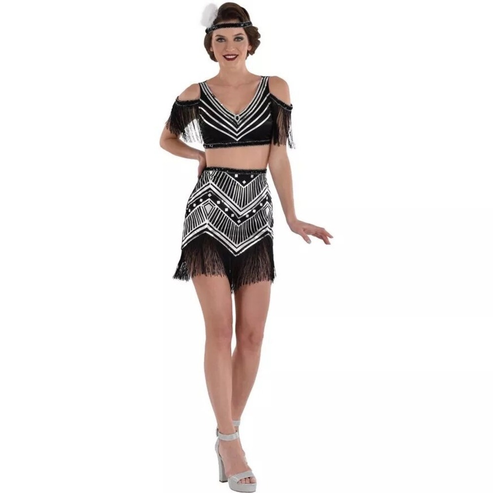 SUIT YOURSELF Sheer 20s Flapper Top Skirt Halloween Costume Womens L (10-12) NEW
